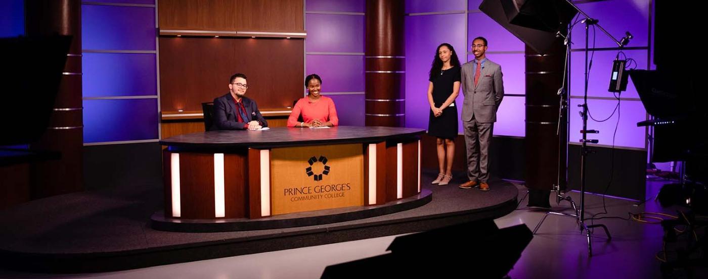 PGCC students on the PGCC TV studio set.