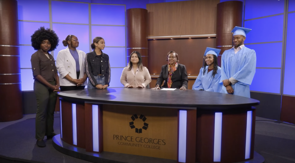 Around Prince George's Spring 2023 PGCC TV studio with student hosts