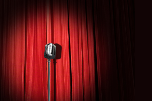 Microphone in front of a curtain